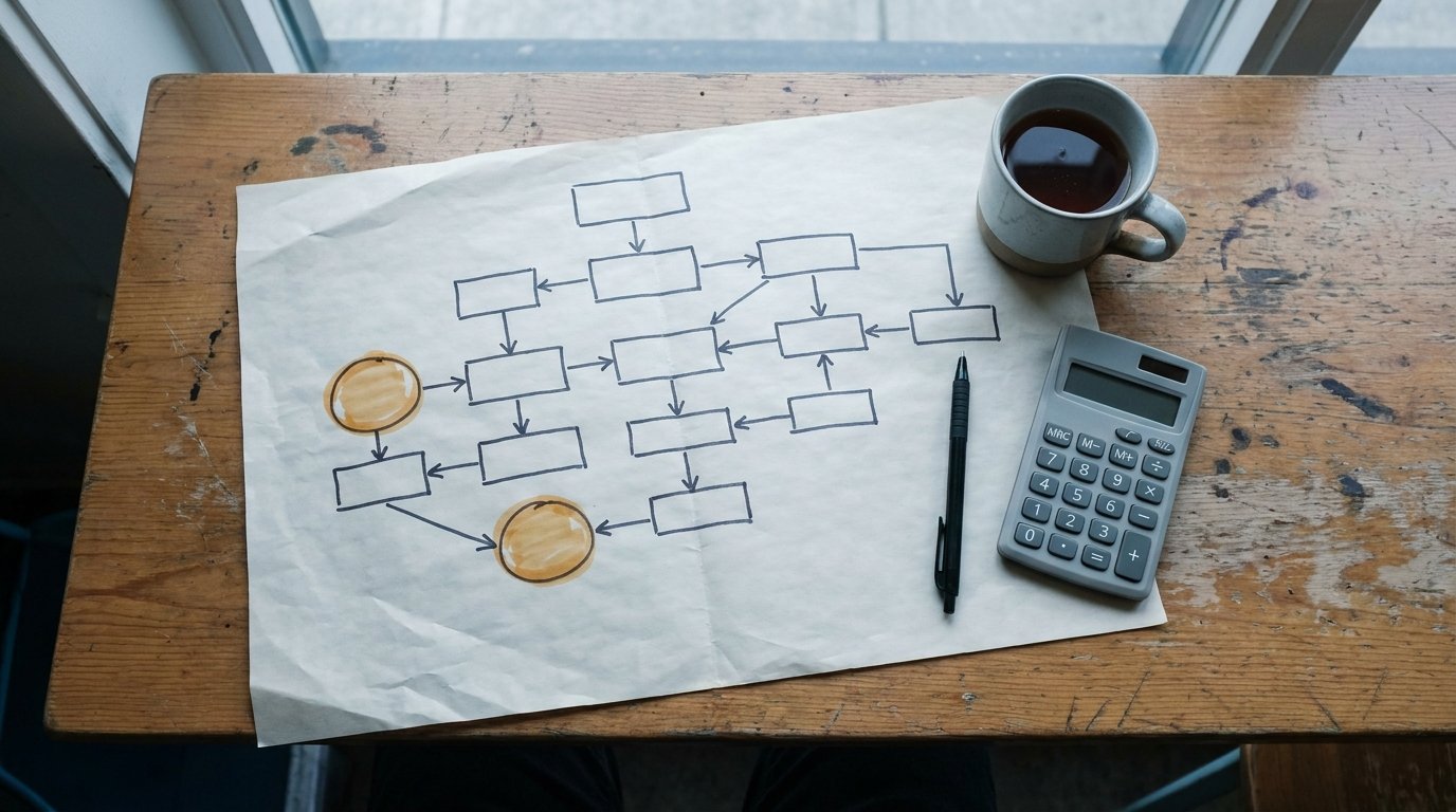 A customer journey map drawn by hand during a process audit
